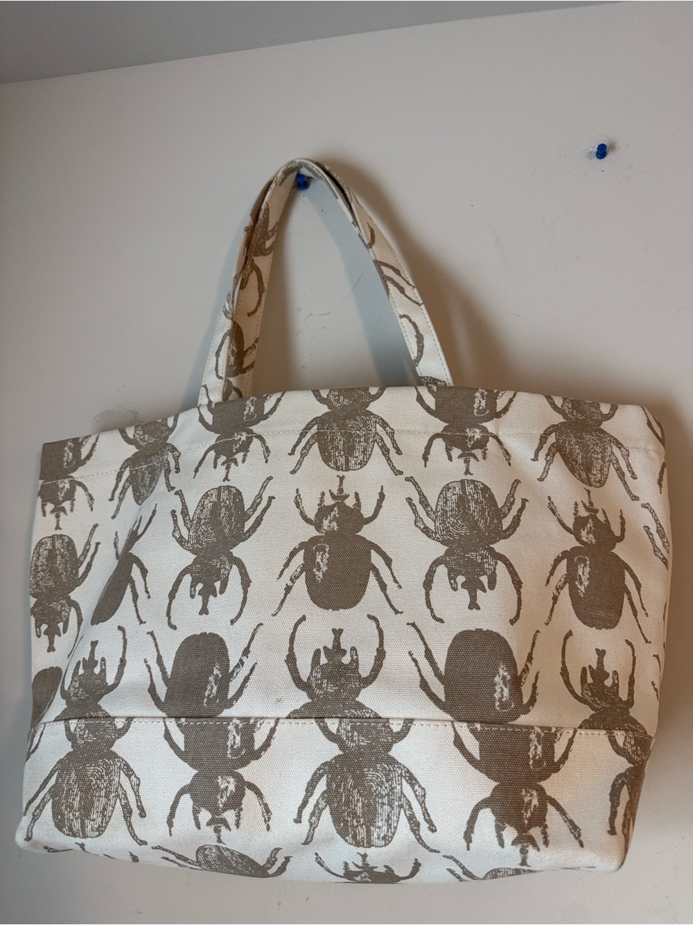 India Hicks Beetle-Print Canvas Tote in Cream and Taupe